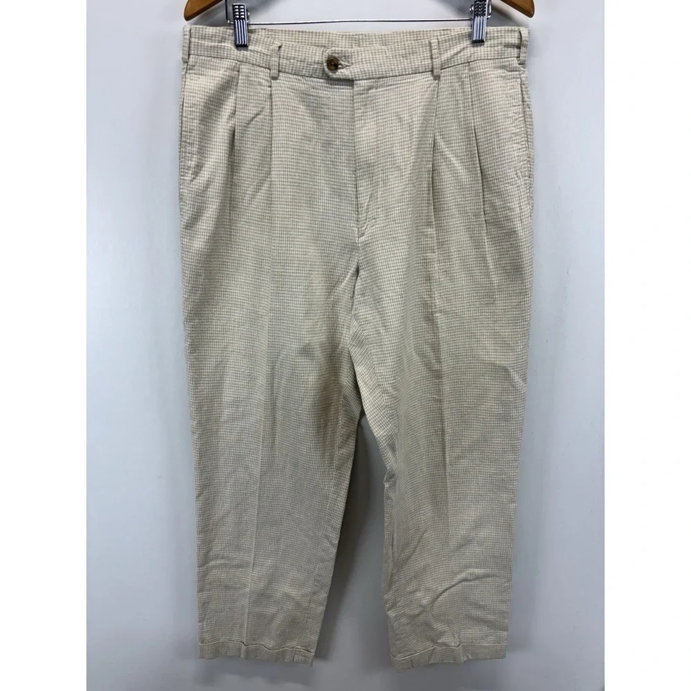 Vtg Tommy Hilfiger Linen Blend Pants Men's 36x30 (34x29) Houndstooth Pleated 90s